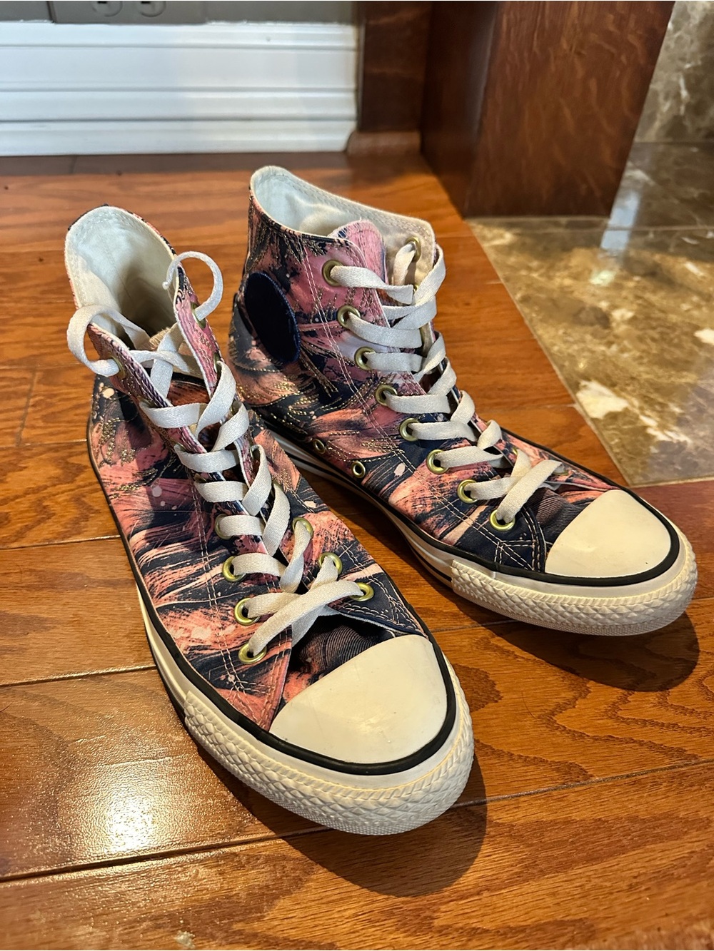 Converse All Star Hi Embroidered Satin Pink Navy Sneakers Women’s 9 - Picture 3 of 8